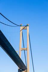 Suspension bridge with a pylon from below