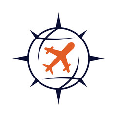 traveling plane compass world logo Icon Illustration Brand Identity