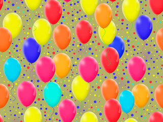 Seamless pattern with colorful balloons and confetti. Festive background.