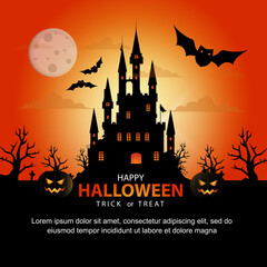 Happy Halloween greetings with spooky atmosphere and black pumpkin