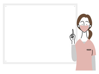 笑顔で説明する女性歯科医（ピンクユニフォーム）