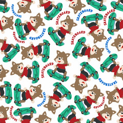 Fototapeta premium Seamless pattern vector of cute little fox on skate board, For fabric textile, nursery, baby clothes, background, textile, wrapping paper and other decoration.