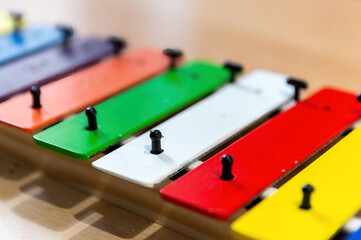 a mallet percussion instrument with colorful plates