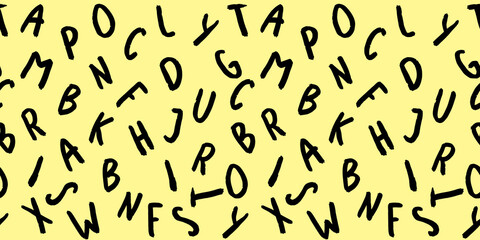 template with the image of keyboard symbols. set of letters. Surface template. pastel yellow background. Banner for insertion into site.