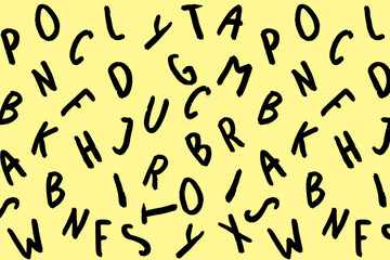 template with the image of keyboard symbols. set of letters. Surface template. pastel yellow background