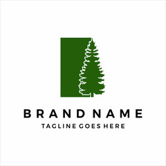 Minimalist pine tree logo evergreen design vector