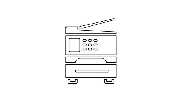 Black line Printer icon isolated on white background. 4K Video motion graphic animation
