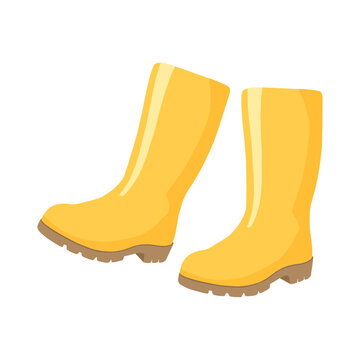 Yellow rubber boots isolated on white