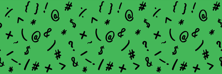 pattern with the image of keyboard symbols. Punctuation marks. Template for applying to the surface. yellow green background. Banner for insertion into site.
