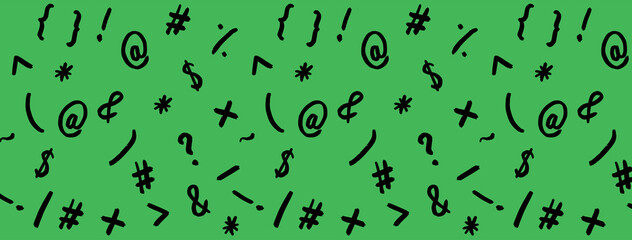 pattern with the image of keyboard symbols. Punctuation marks. Template for applying to the surface. yellow green background. Banner for insertion into site.