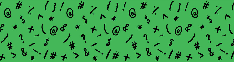 pattern with the image of keyboard symbols. Punctuation marks. Template for applying to the surface. yellow green background. Banner for insertion into site.