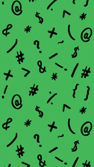pattern with the image of keyboard symbols. Punctuation marks. Template for applying to the surface. yellow green background. Vertical image.