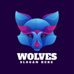 Vector Logo Illustration Wolf Gradient Colorful Style.