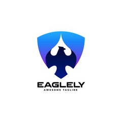 Vector Logo Illustration Eagle Shield Gradient Colorful Style.