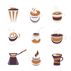 Coffee, coffee house, coffee shop elements. Modern icons vector collection. Paper bag, takeaway cup, spresso, cappuccino