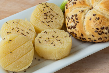 Czech smelly cheese. Stinky cheese. Aromatic delicacy. Dairy products. Traditional Czech cheese.