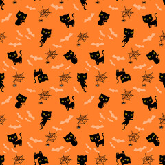 seamless background black cat and spider web.