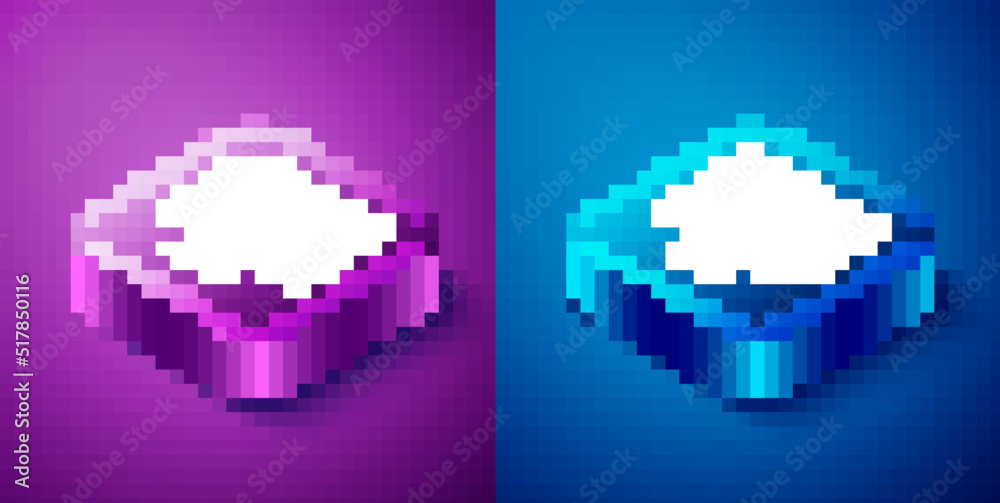 Poster isometric binary code icon isolated on blue and purple background. square button. vector