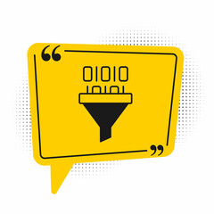 Black Binary code icon isolated on white background. Yellow speech bubble symbol. Vector