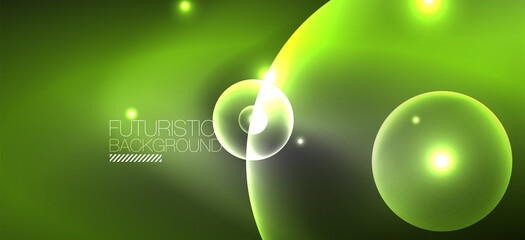 Abstract background with neon glowing light effects. Round shapes, triangles and circles. Wallpaper for concept of AI technology, blockchain, communication, 5G, science, business and technology