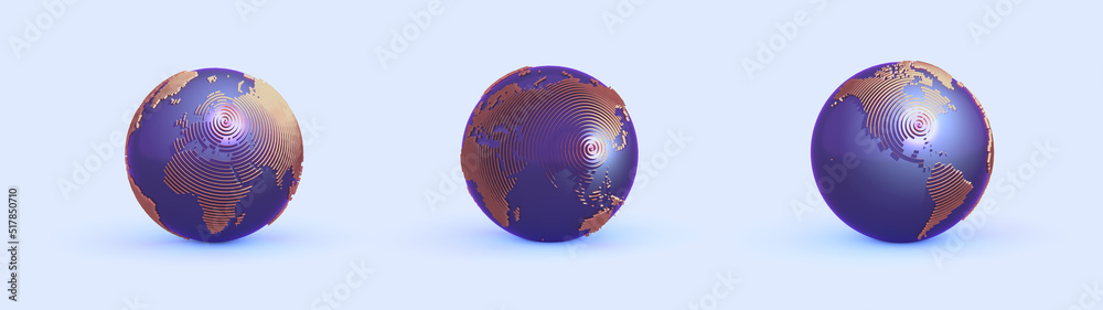 Poster Planet earth 3d render/Planet earth with continents, consisting of 3d elements. The technological background can be used to demonstrate the processes of science and education. 