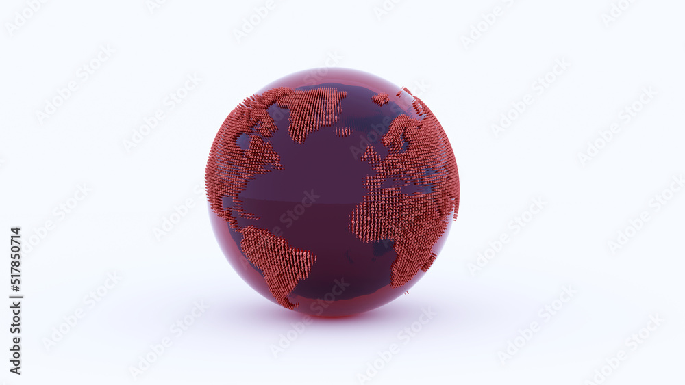 Poster Planet earth 3d render/Planet earth with continents, consisting of binary code. The technological background can be used to demonstrate the processes of science and education. 