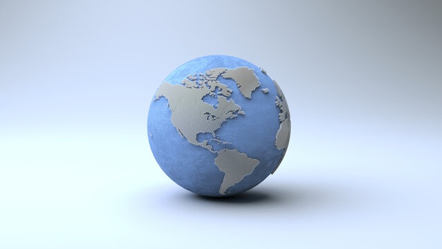Planet earth 3d render/Planet earth with continents, consisting of 3d elements. The technological background can be used to demonstrate the processes of science and education. 