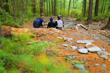 Hikers are resting in the forest