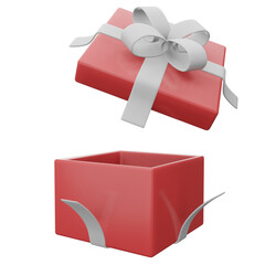 Opened red gift box with white ribbon png transparent. 3d illustration render surprise box. Realistic vector icon for wedding banners, birthday presentation or celebrate2