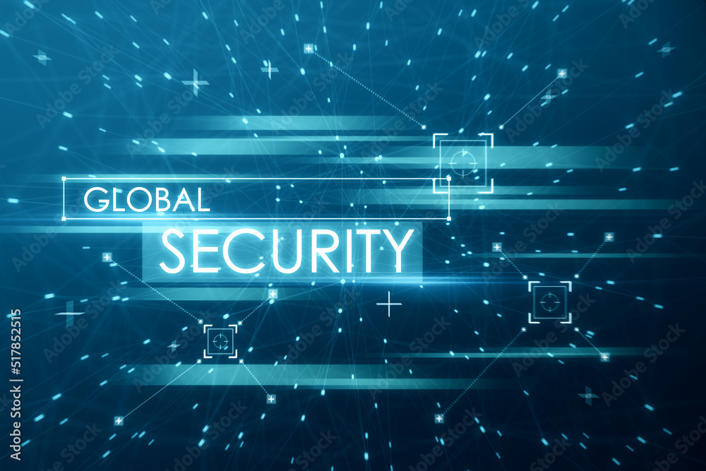 Poster creative blue global security and hackig wallpaper with polygonal dots and connections. malware, saf
