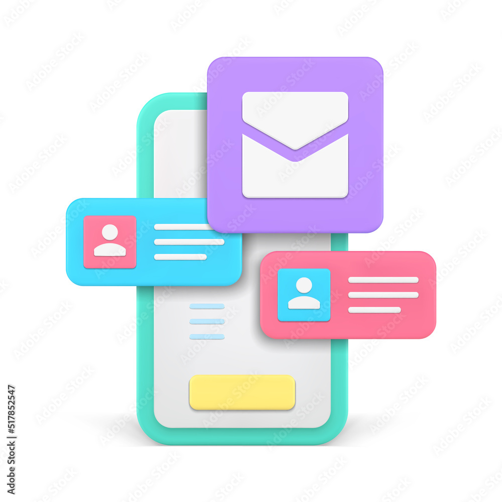 Poster incoming message chatting smartphone application user interface navigation button screen realistic 3