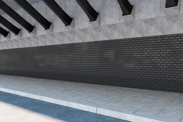 Creative 3d rendering image of outdoor concrete and brick bridge wall in daylight. Architecture concept.