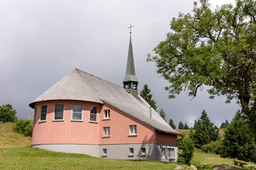 Fototapeta na wymiar The St. Pius Chapel on the mountain Kandel in the Black Forest. Baden-Wuerttemberg. Germany