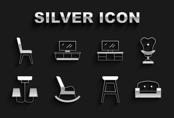 Set Rocking chair, Armchair, Chair, Chandelier, TV table stand, and icon. Vector
