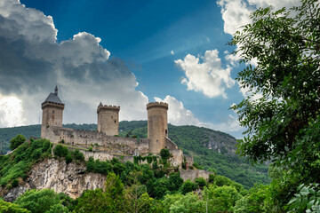 Old medieval castle in Foix, Ariege, south France.