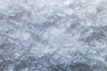 Macro shot of white salt in crystals selective focus. Extremely large view