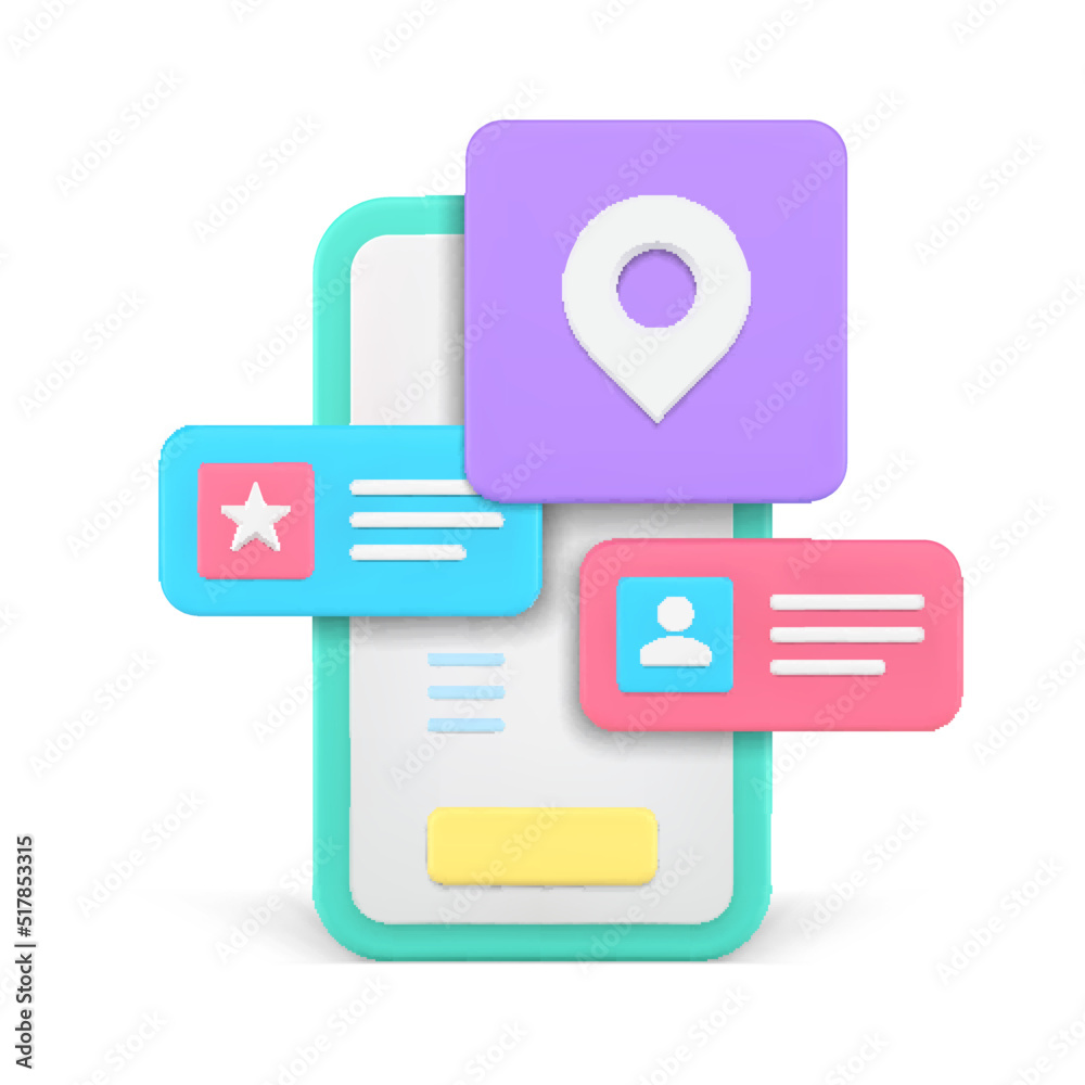 Poster smartphone location map application button user interface window label realistic 3d icon vector