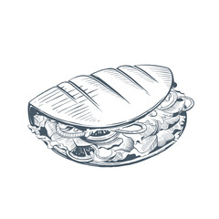 Hand drawn taco with meat, various fillings and sauce. Traditional Mexican food vector illustration