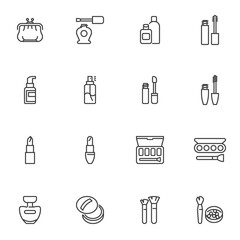 Make-up cosmetics line icons set