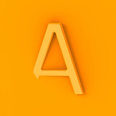Letter A Is orang on orang background. Part of letter is immersed in background. Square image. 3D image. 3D rendering.