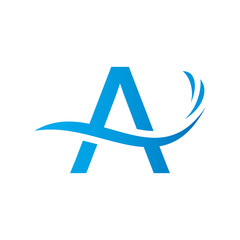 Letter A Minimalist Water Logo With Drop Water Symbol, Clean Water Icon