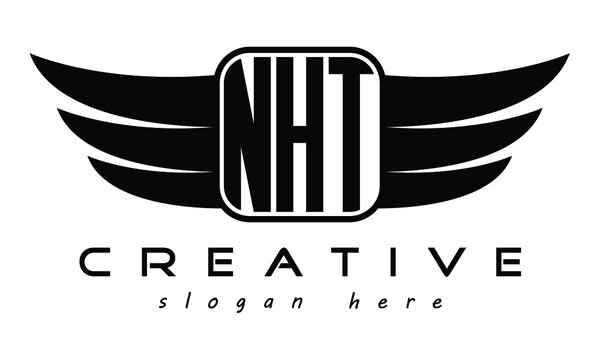 NHT three Letter Wings minimalist creative concept flag Flying abstract Initial wing symbol icon professional logo design, Vector template