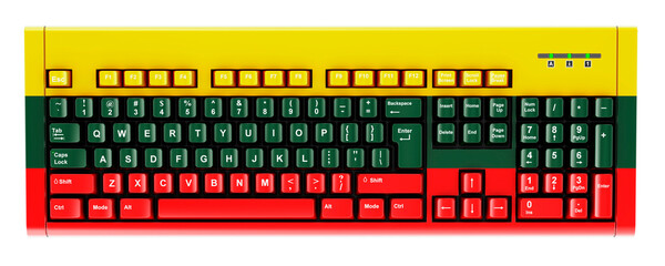 Lithuanian flag painted on computer keyboard. 3D rendering
