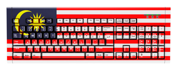 Fototapeta premium Malaysian flag painted on computer keyboard. 3D rendering