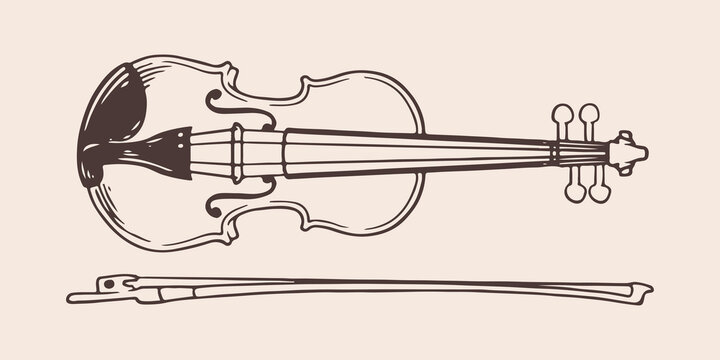 Vintage hand drawn violin in vintage engraved style. Isolated on white background. front view.