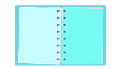 A loose-leaf notebook with paper of different colors, green, blue, pink, a on transparent background, realistic minimalist illustration vector 
