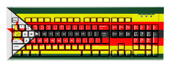 Zimbabwean flag painted on computer keyboard. 3D rendering