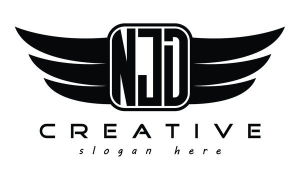NJD three Letter Wings minimalist creative concept flag Flying abstract Initial wing symbol icon professional logo design, Vector template