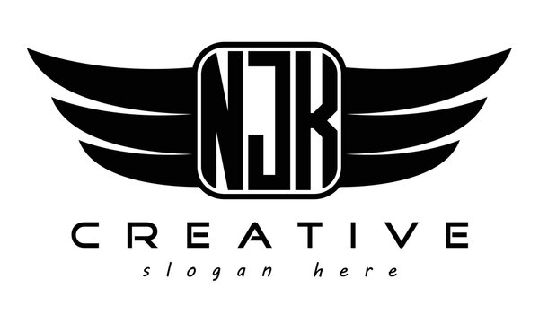 NJK three Letter Wings minimalist creative concept flag Flying abstract Initial wing symbol icon professional logo design, Vector template