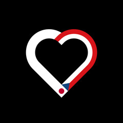 friendship concept. heart ribbon icon of japan and czech republic flags. vector illustration isolated on black background